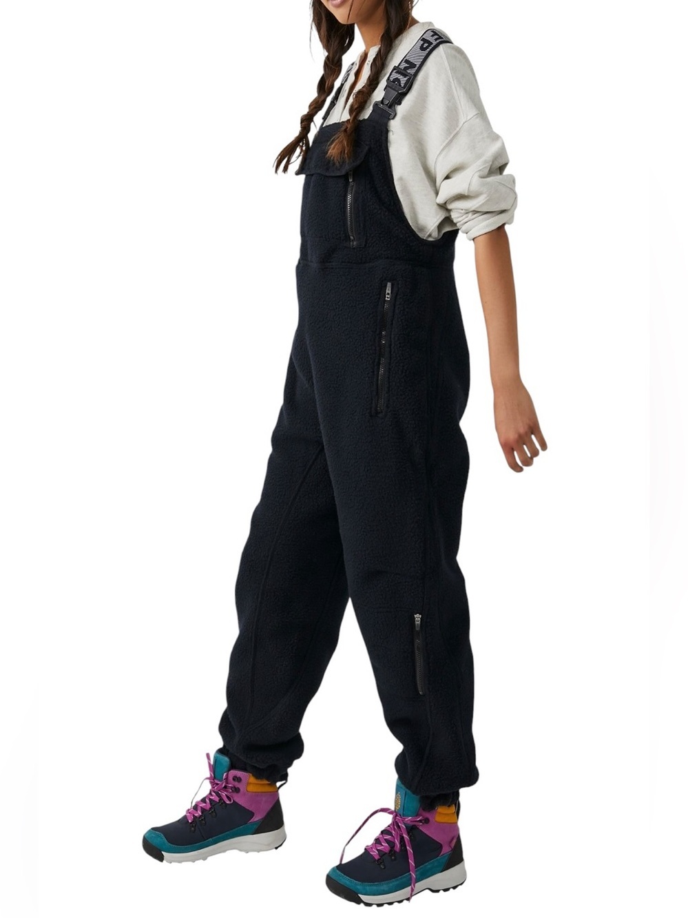 FP Movement Hit The Slopes Salopette Black Sherpa Fleece Overalls NWT Medium - Picture 8 of 11